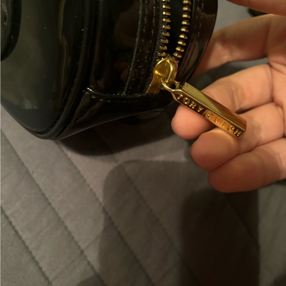 TORY BURCH Small Patent Faux Leather Black Bag Pouch Makeup Cosmetic Case - Picture 4 of 7